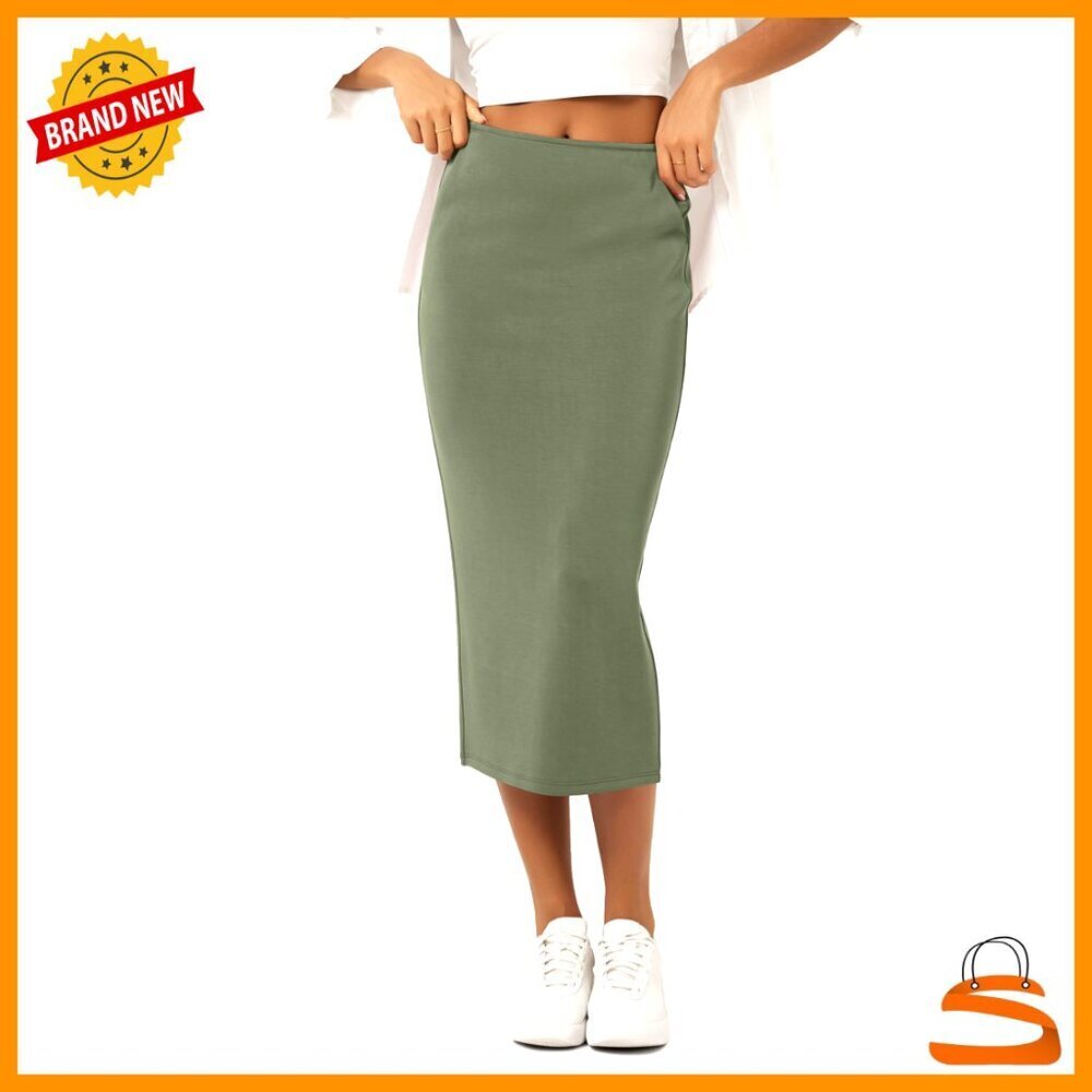 Modal Midi Skirt High Waist Back Slit Pencil Skirt with Pockets Chic Minimal